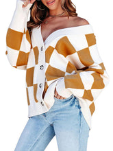 Cardigan ample à boutons et motif damier pour femme